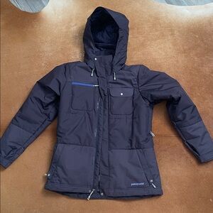 Patagonia Women's Ski Jacket - Dark Brown with Blue Zip Accent